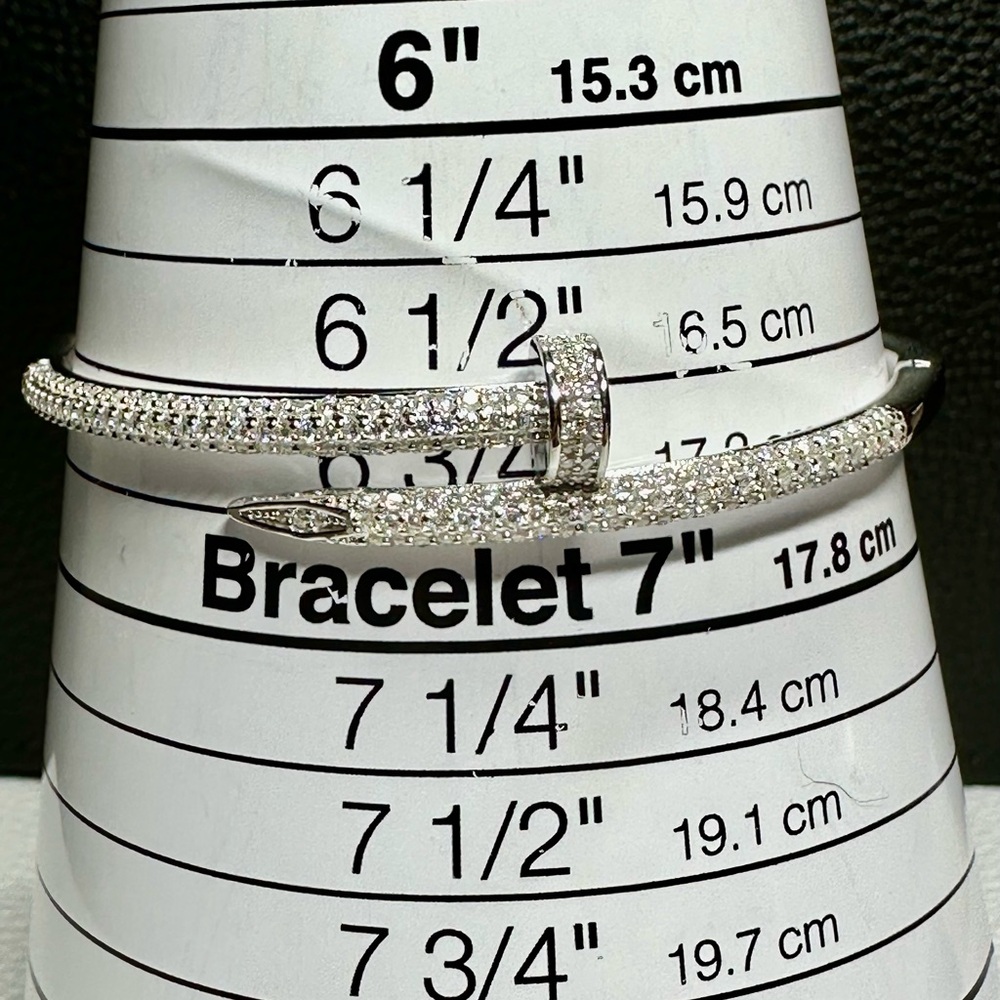 925 Sterling Silver Moissanite Bangle Bracelet 6.75” #1194 - Picture 5 of 9